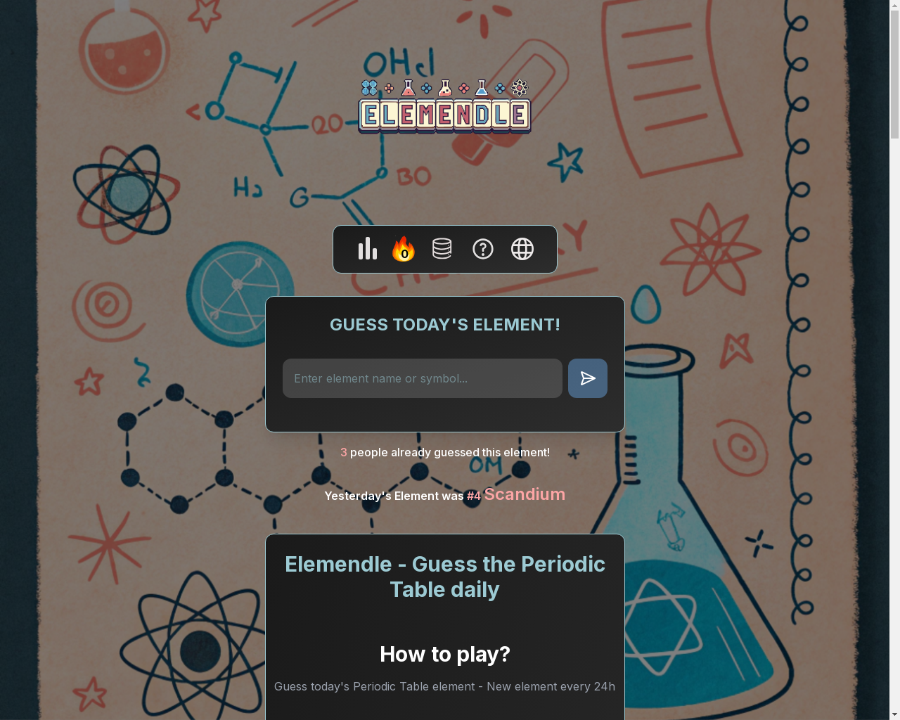 Show HN: Periodic Table and Wordle = Elemendle - Project Screenshot