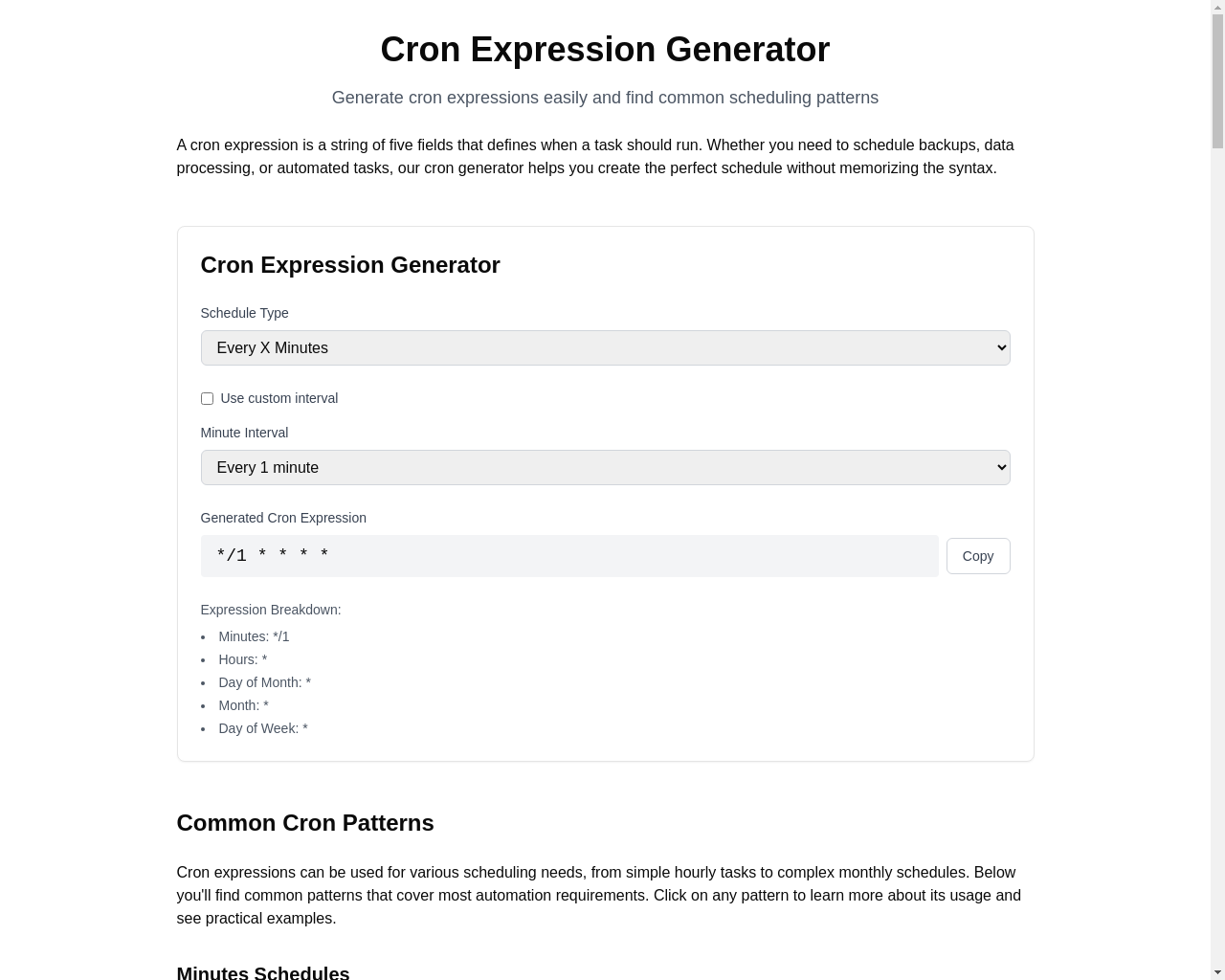 Show HN: I built a simple Cron Expression Generator - Project Screenshot