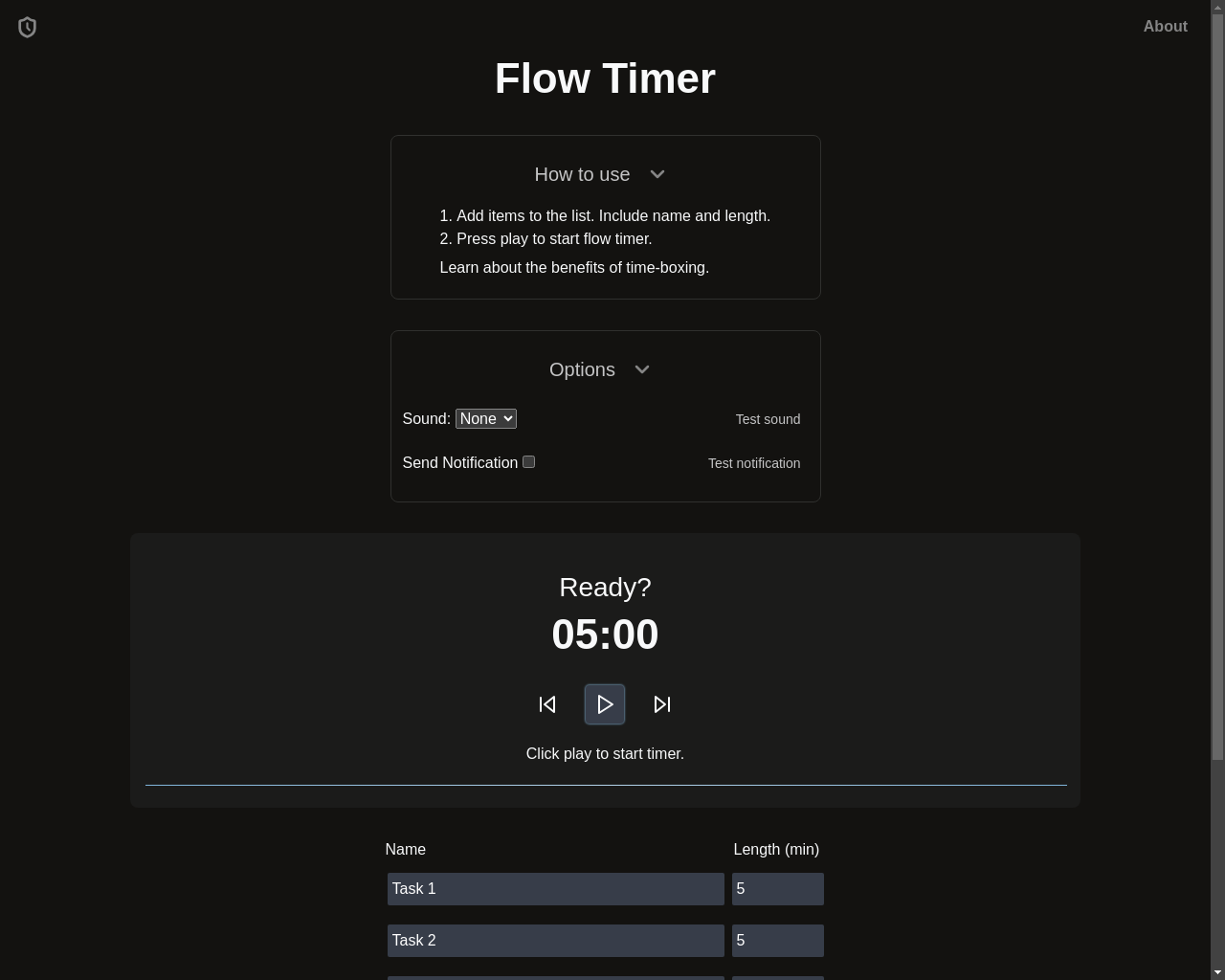 Show HN: Flow Timer - Time-boxing timer to stay focused - Project Screenshot