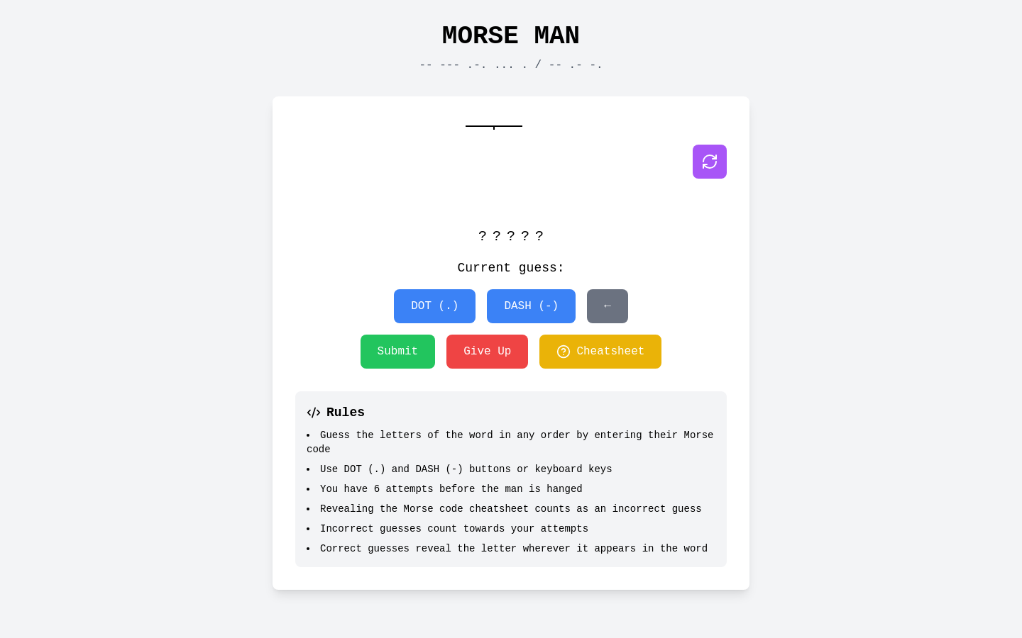 Show HN: Morse Man – Learn Morse Code While Playing Hangman - Project Screenshot