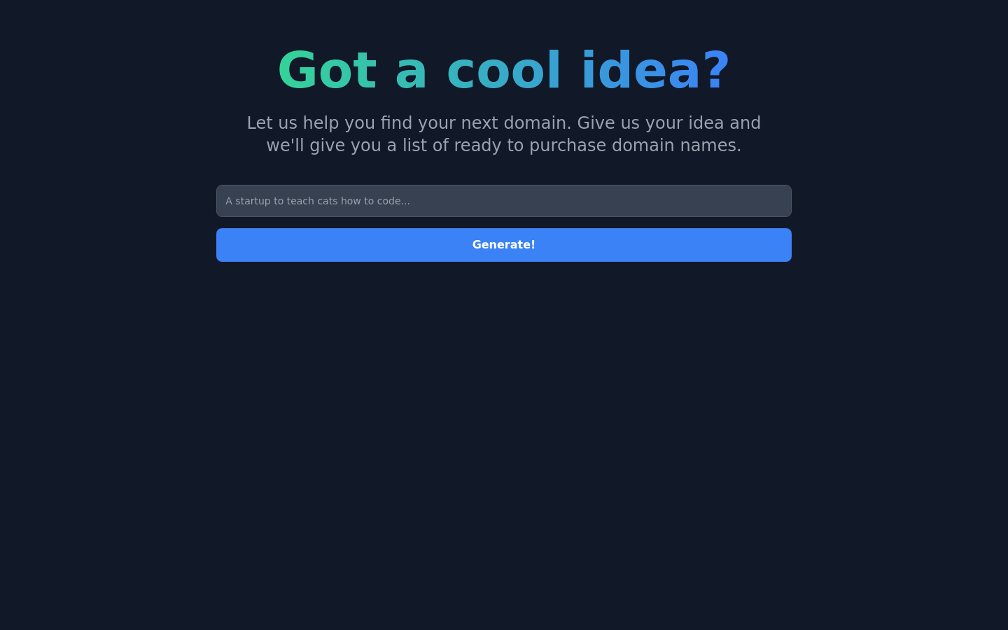 Show HN: Namefinder.app – find ready to purchase domain names for your new idea - Project Screenshot