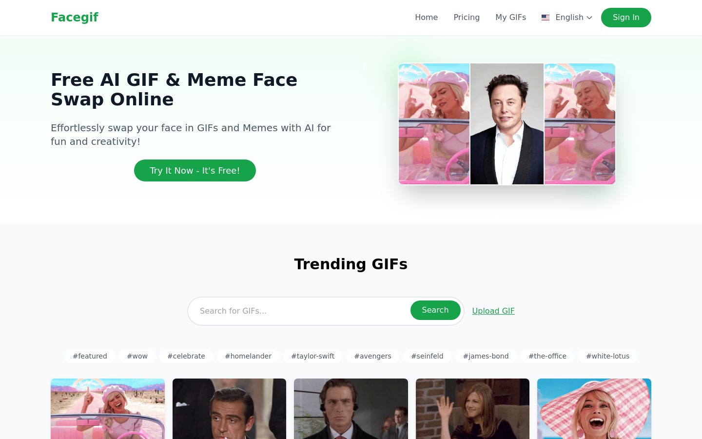 Show HN: Facegif – 免费的在线 AI GIF 人脸交换 - 项目截图