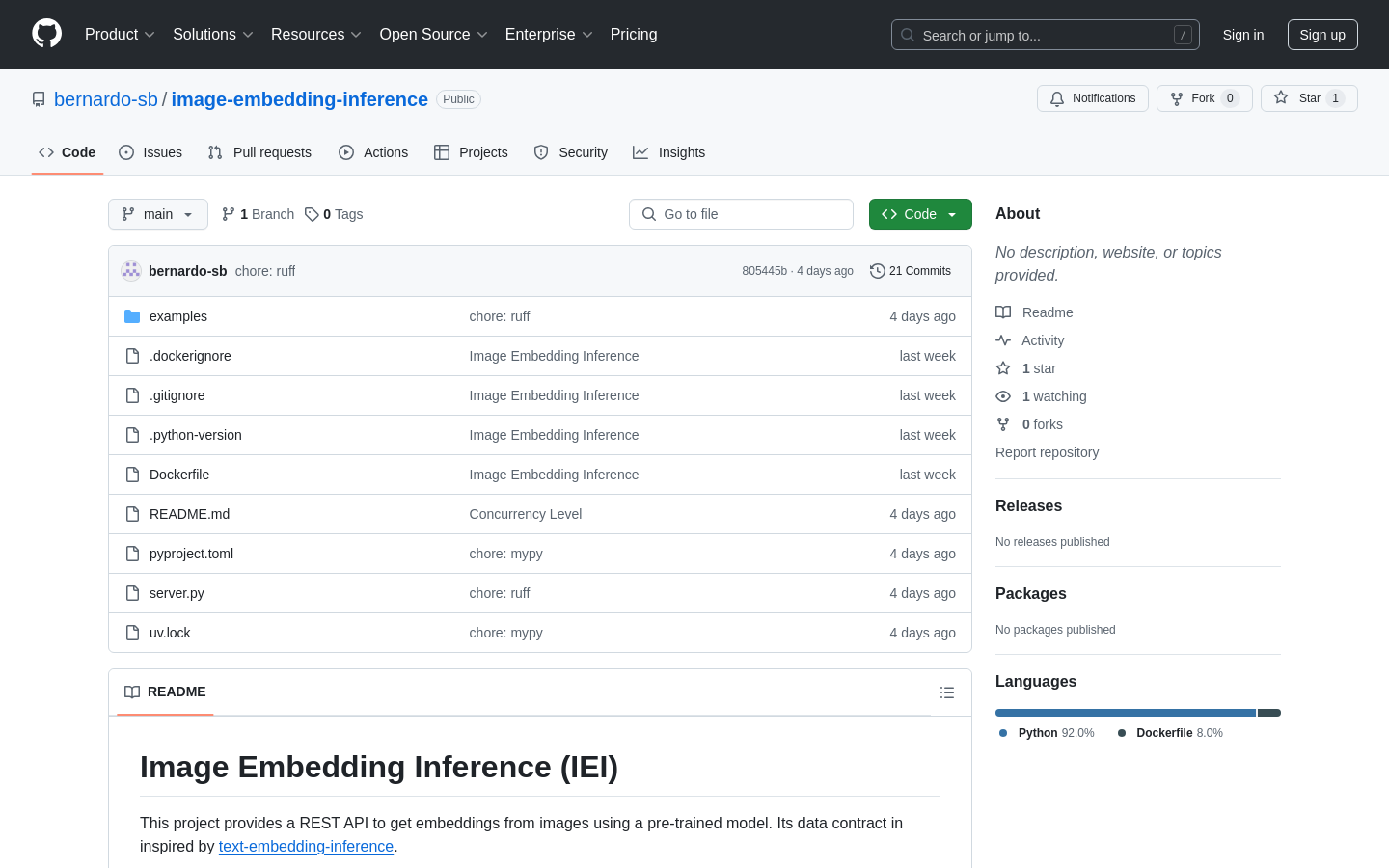 Show HN: 私は、text-embedding-inferenceに触発された画像埋め込みAPIを構築しました。 - プロジェクトのスクリーンショット