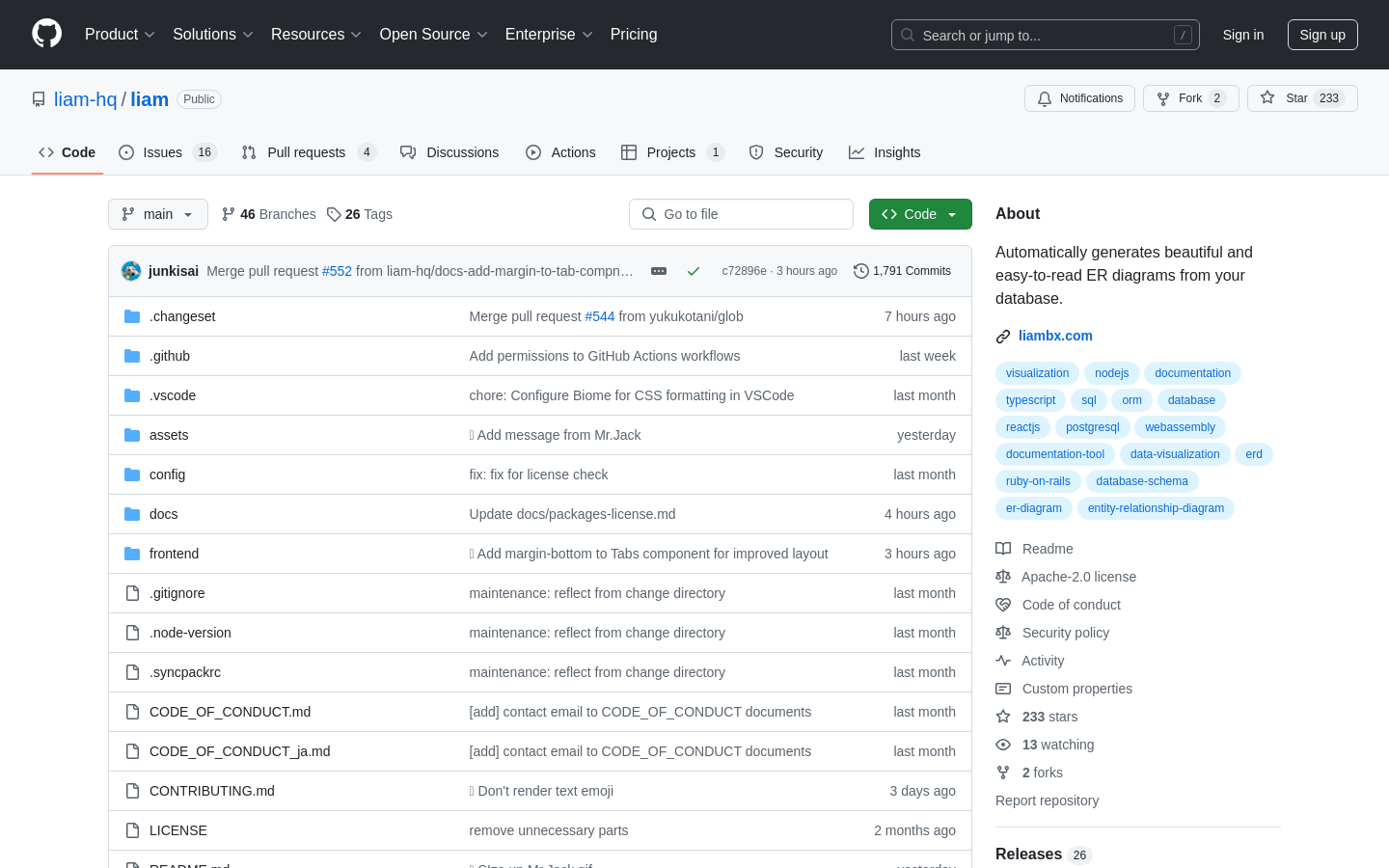 Show HN: Liam ERD – Automatically generates beautiful ER diagrams [Apache-2.0] - Project Screenshot