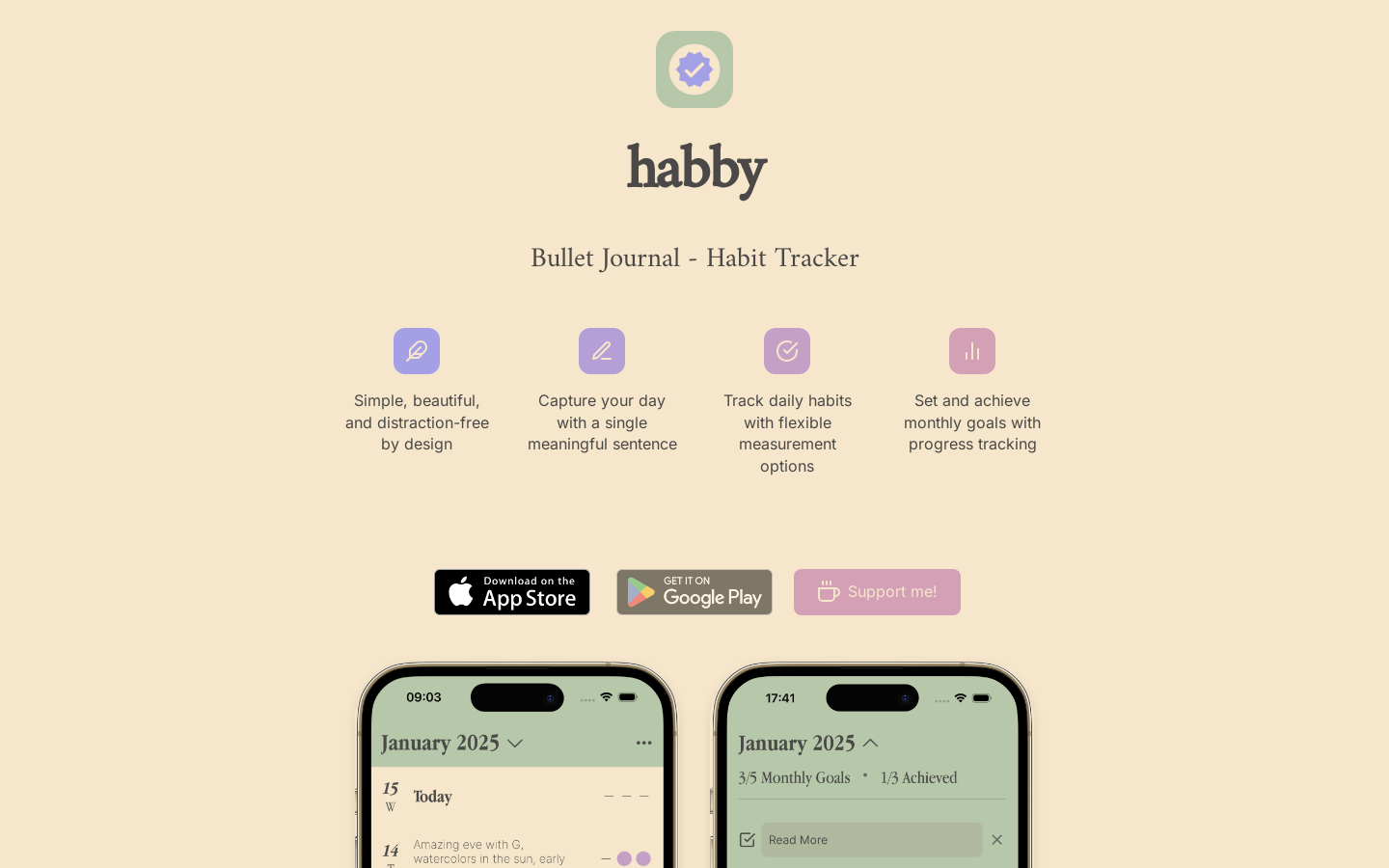 Show HN: Habby – A straightforward bullet journal with habit tracking - Project Screenshot