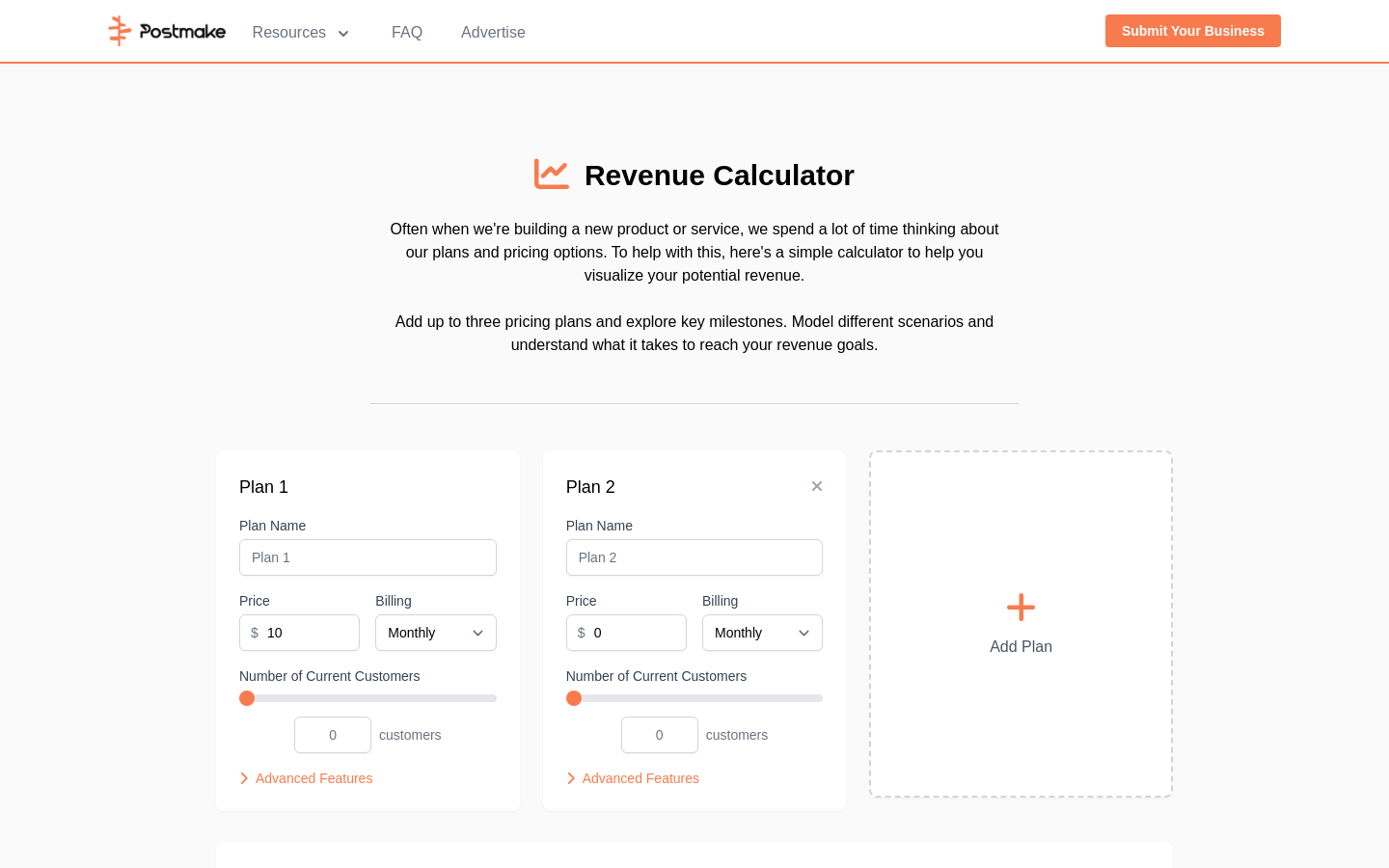 Show HN: A revenue calculator for your startup - Project Screenshot