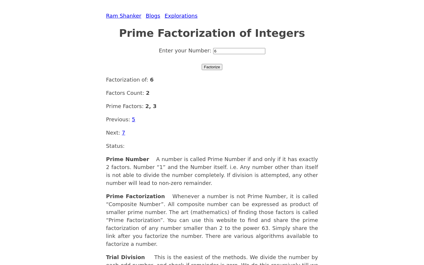 Show HN: Prime factorization of all Numbers (Upto 63 bit) - Project Screenshot