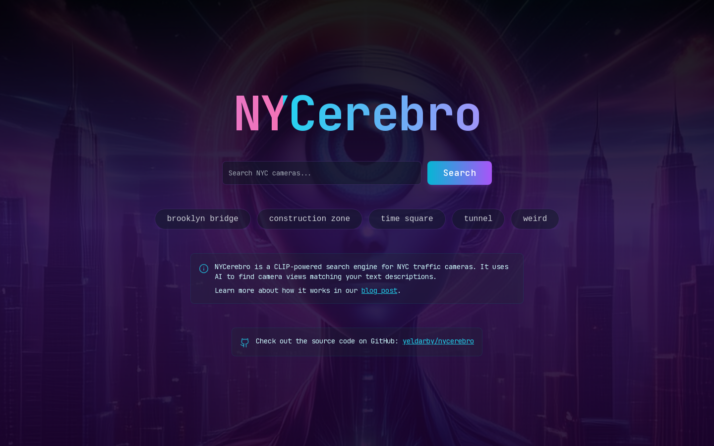 Show HN: NYCerebro, semantic search of NYC traffic cams (written by v0) - Project Screenshot