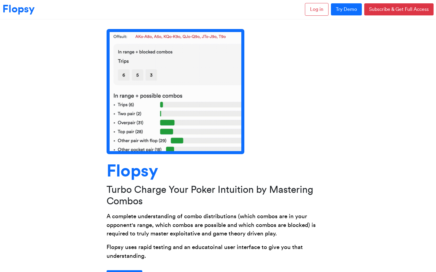 Show HN: Flopsy, a [paid] tool to teach poker players about hand combinations - Project Screenshot