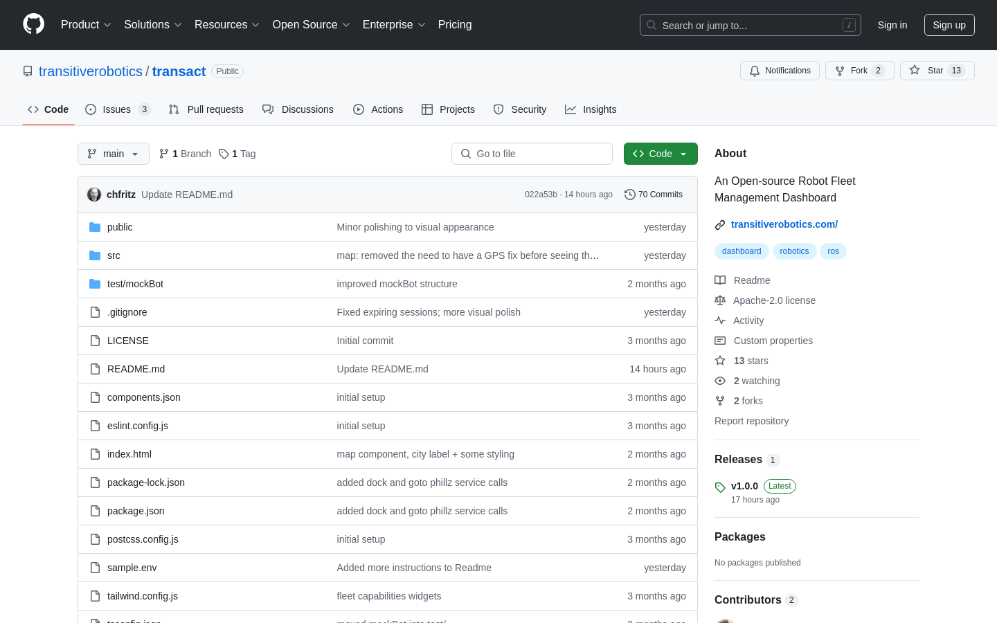 Show HN: TransAct, An open-source robot fleet management dashboard - Project Screenshot