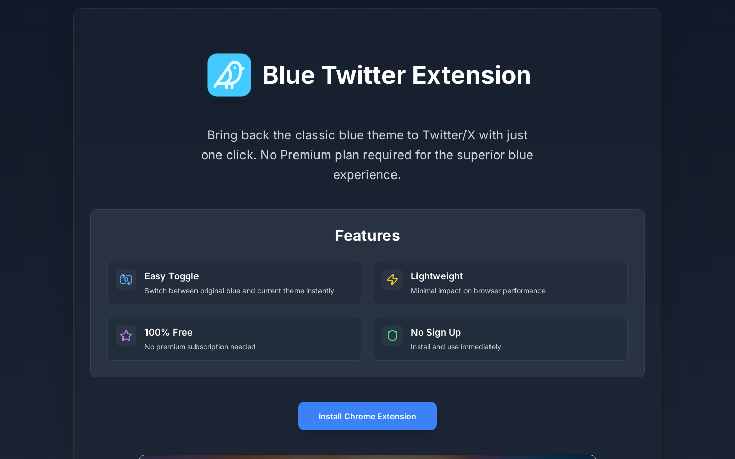 Show HN: Chrome extension that brings back the blue Twitter theme for free - Project Screenshot