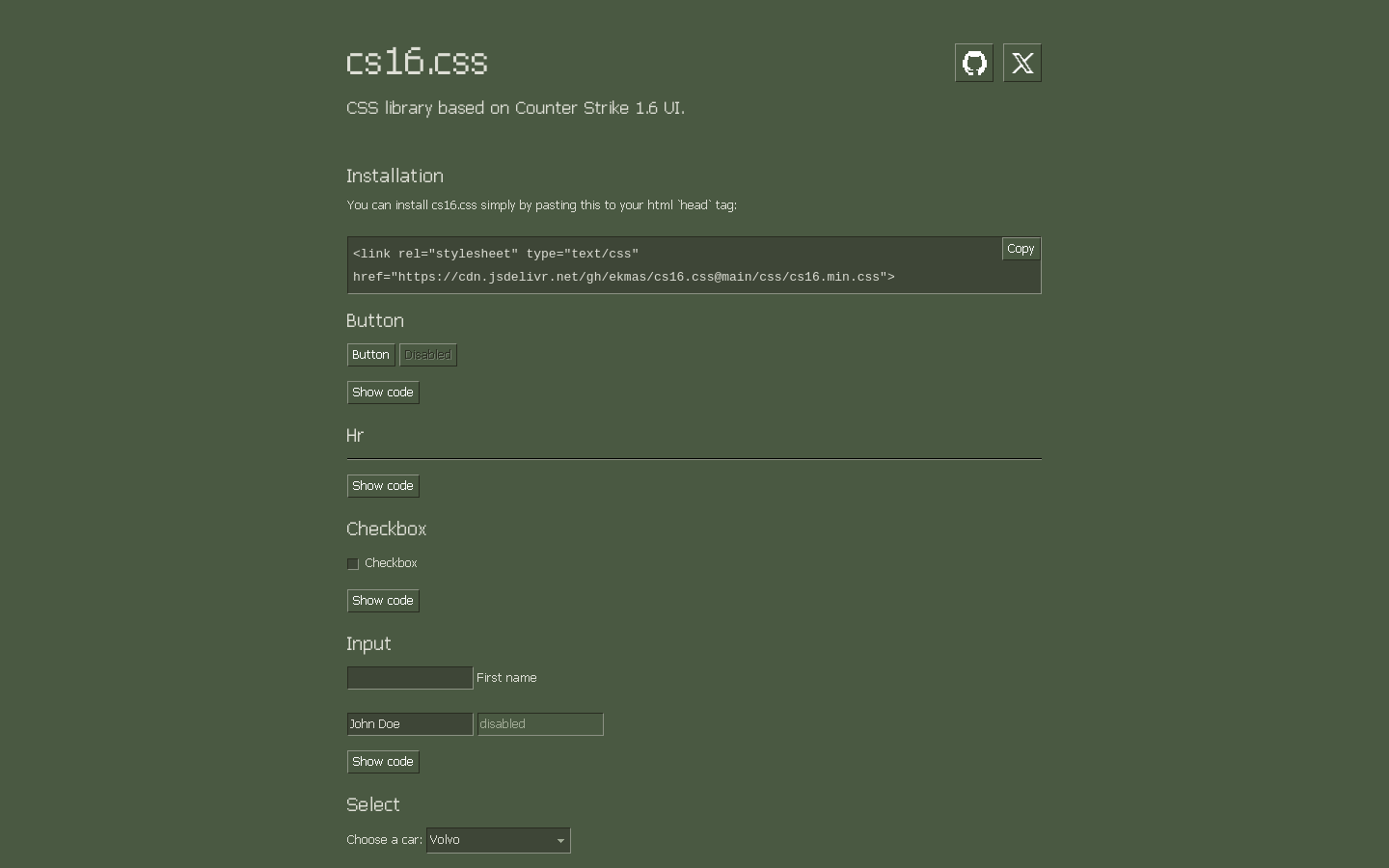 Show HN: Cs16.css – 基于反恐精英1.6用户界面的CSS库 - 项目截图