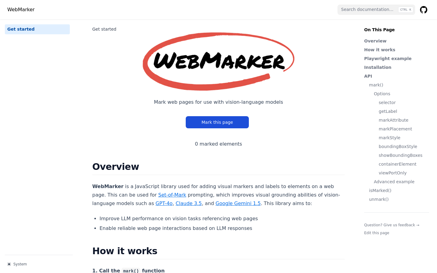 Show HN: WebMarker – ビジョン・ランゲージモデルで使用するためにウェブページにマークを付ける工具 - プロジェクトのスクリーンショット