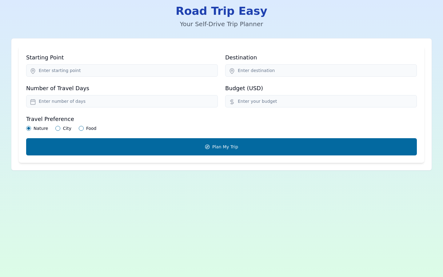 Show HN: Travel Easy – A Simple Tool for Planning Road Trips - Project Screenshot