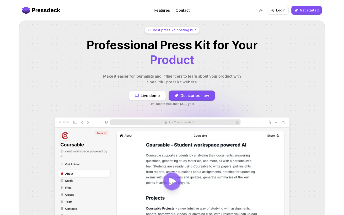 Show HN: Pressdeck – professional press kit for your products - Project Screenshot