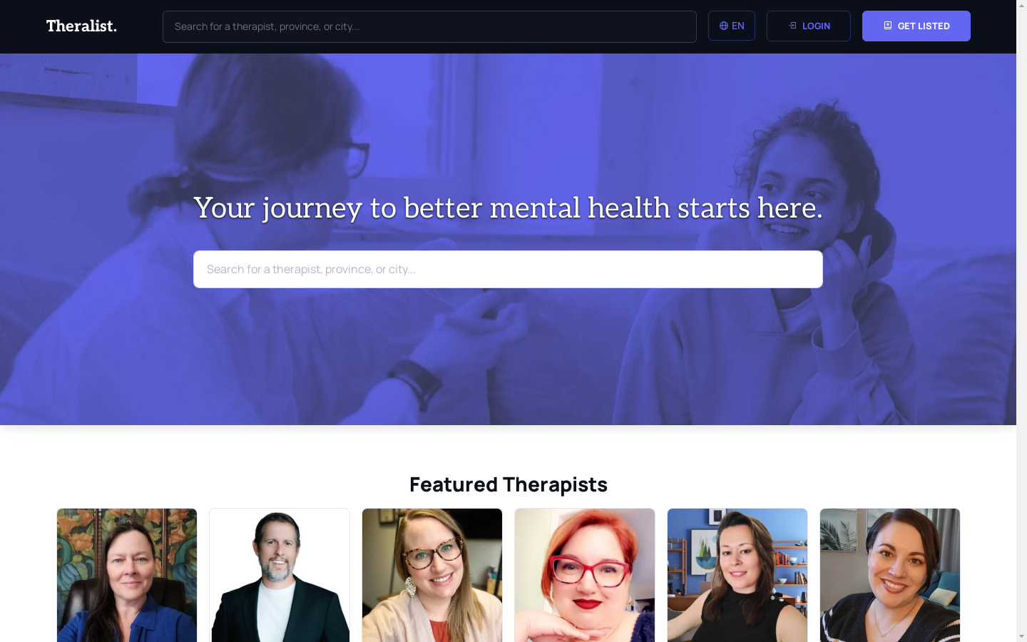 Show HN: Theralist – A Better Way to Find Therapists in Canada - Project Screenshot