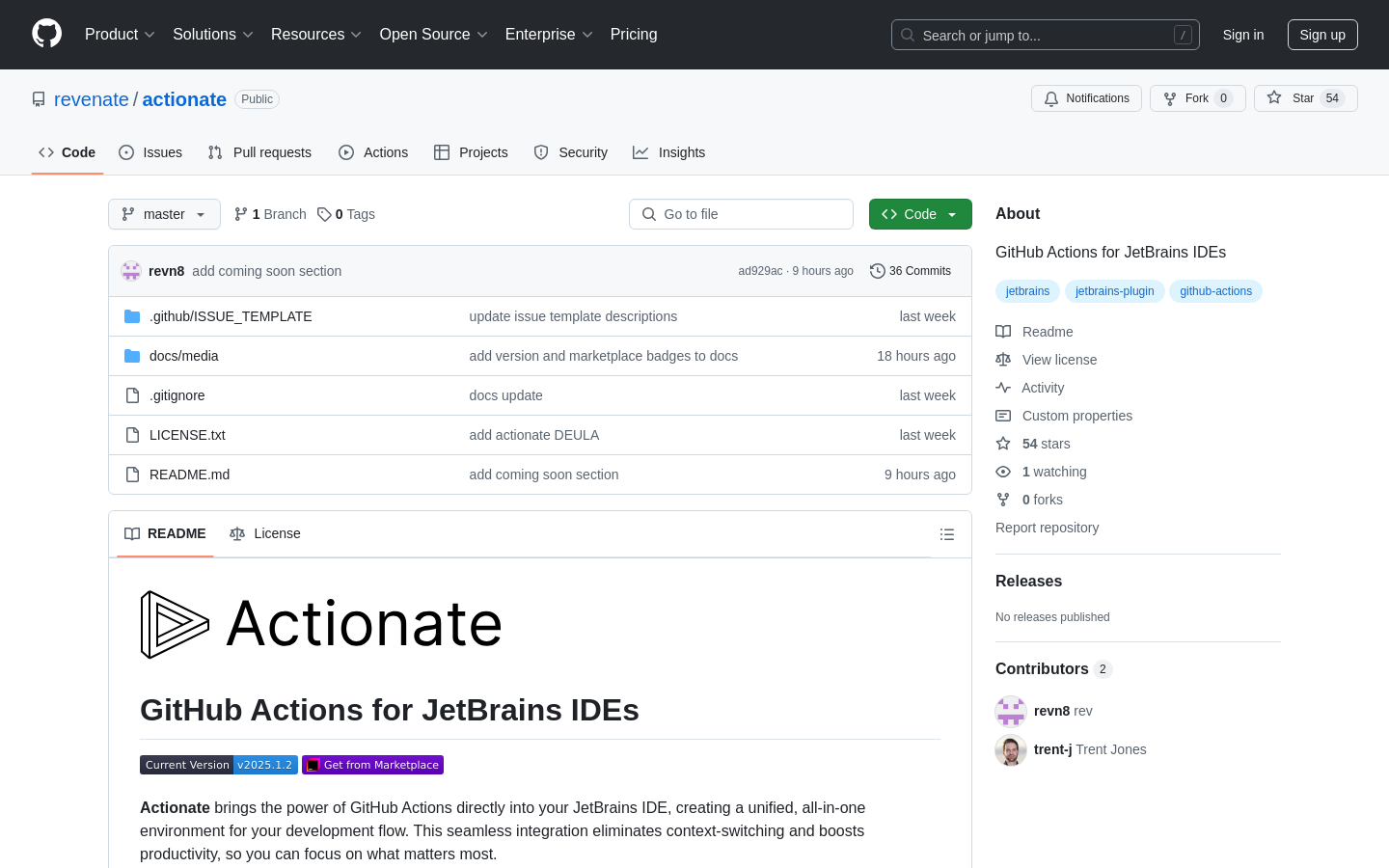 Show HN: Actionate – JetBrains IDEs 用的 GitHub Actions - プロジェクトのスクリーンショット