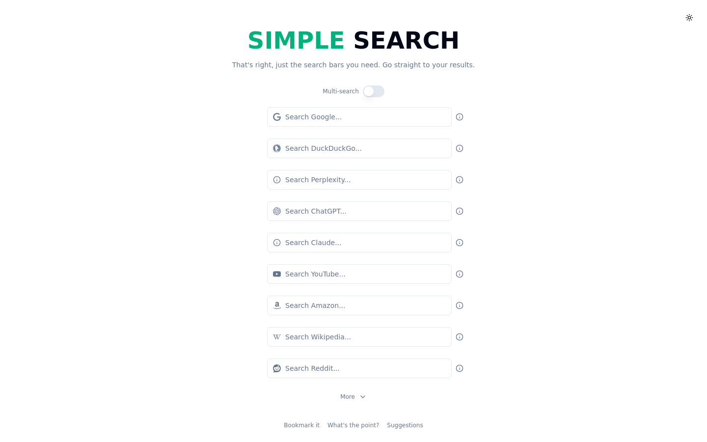 Show HN: SimpleSearch – Just a list of search bars - Project Screenshot