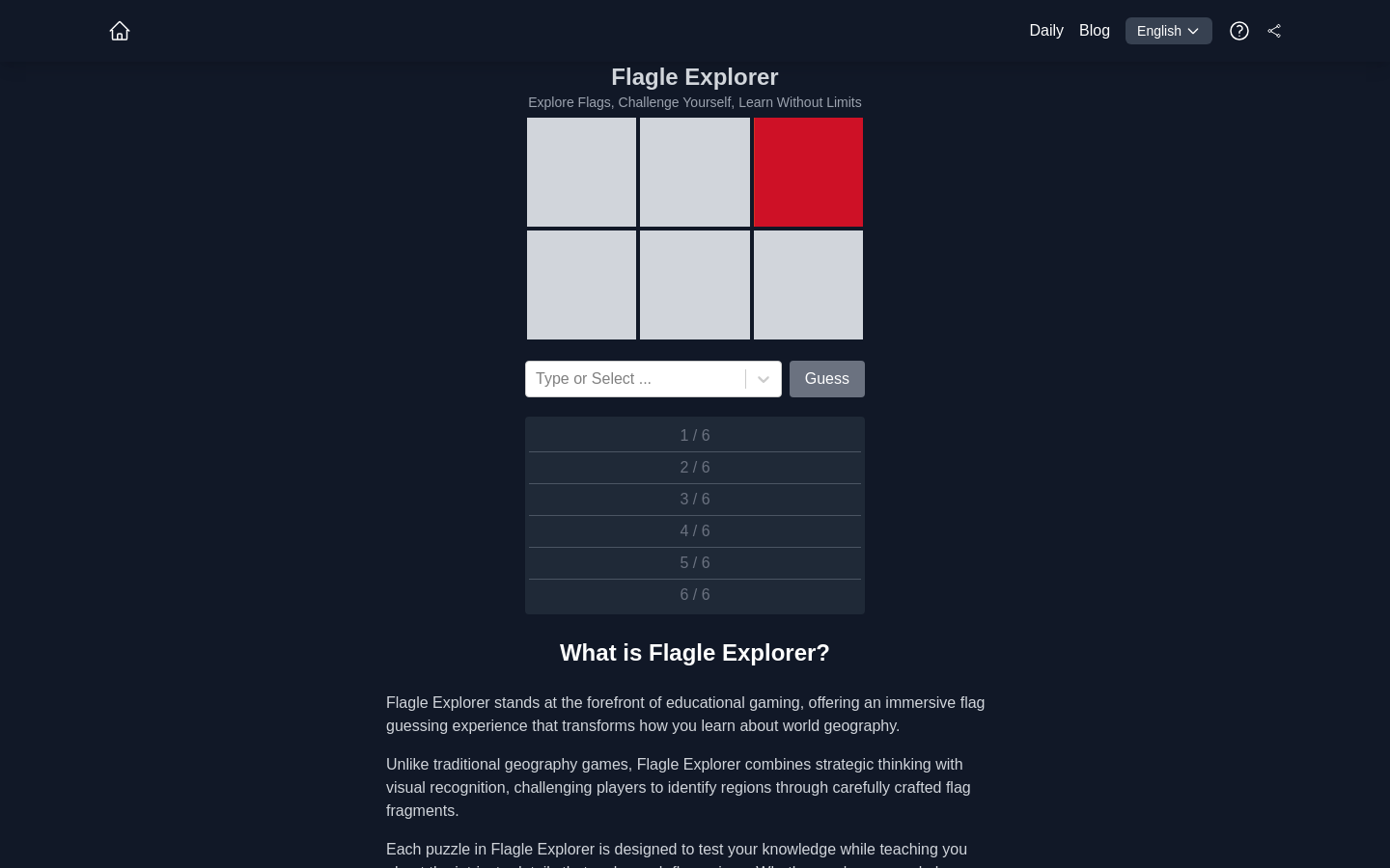 Show HN: An innovative flag-guessing game that identify regions by fragments - Project Screenshot