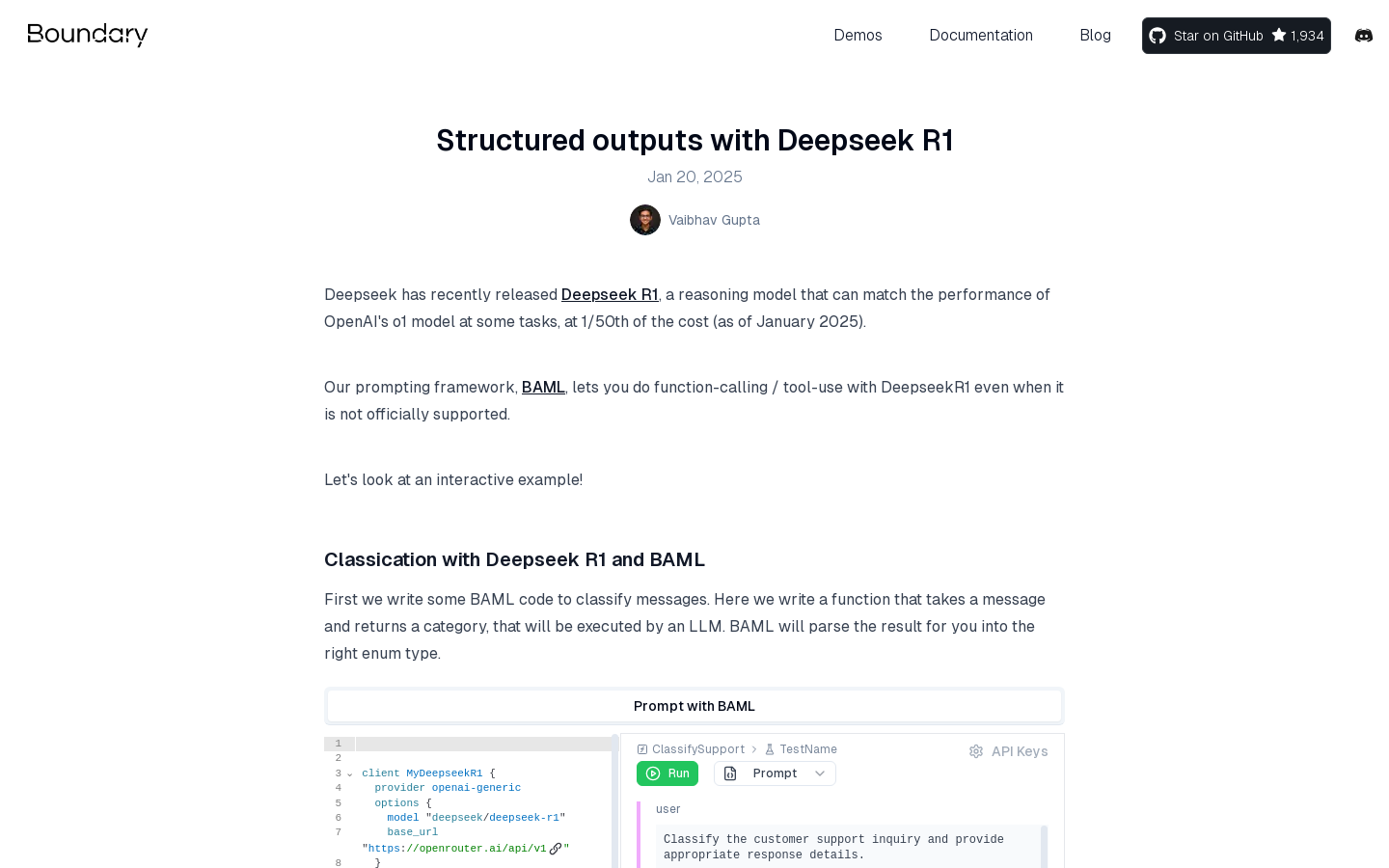 Show HN: Structured Outputs with Deepseek R1 - Project Screenshot