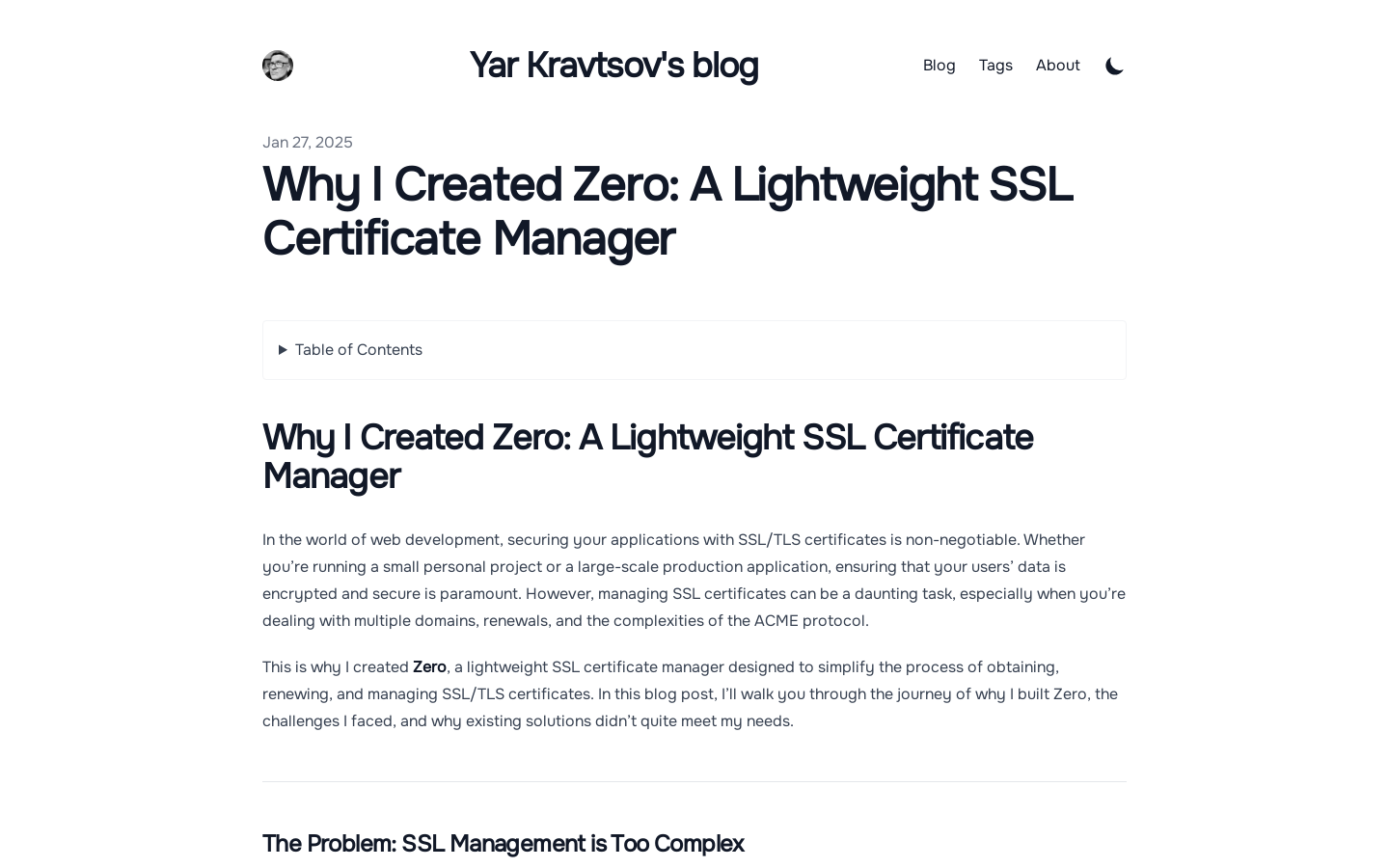 Show HN: Why I Created Zero: A Lightweight SSL Certificate Manager - Project Screenshot