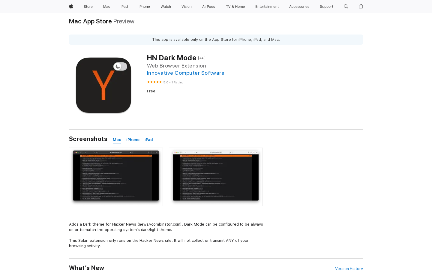 Show HN: Hacker New 黑暗模式扩展适用于 iOS/macOS - 项目截图