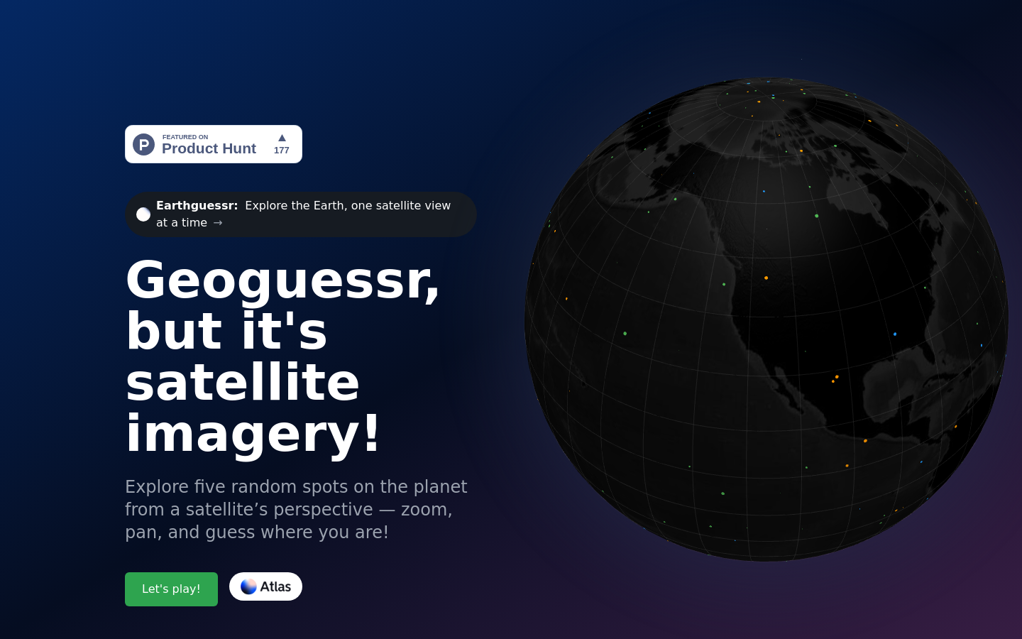 Show HN: Earthguessr, GeoGuessr, but with Satellite Imagery - Project Screenshot