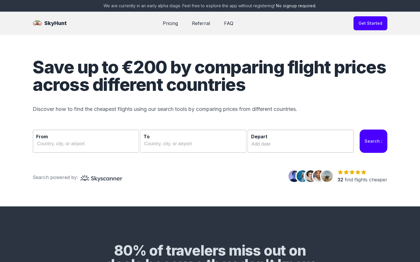 Show HN: I built Skyhunt – A VPN-powered tool to find cheap flights globally - Project Screenshot