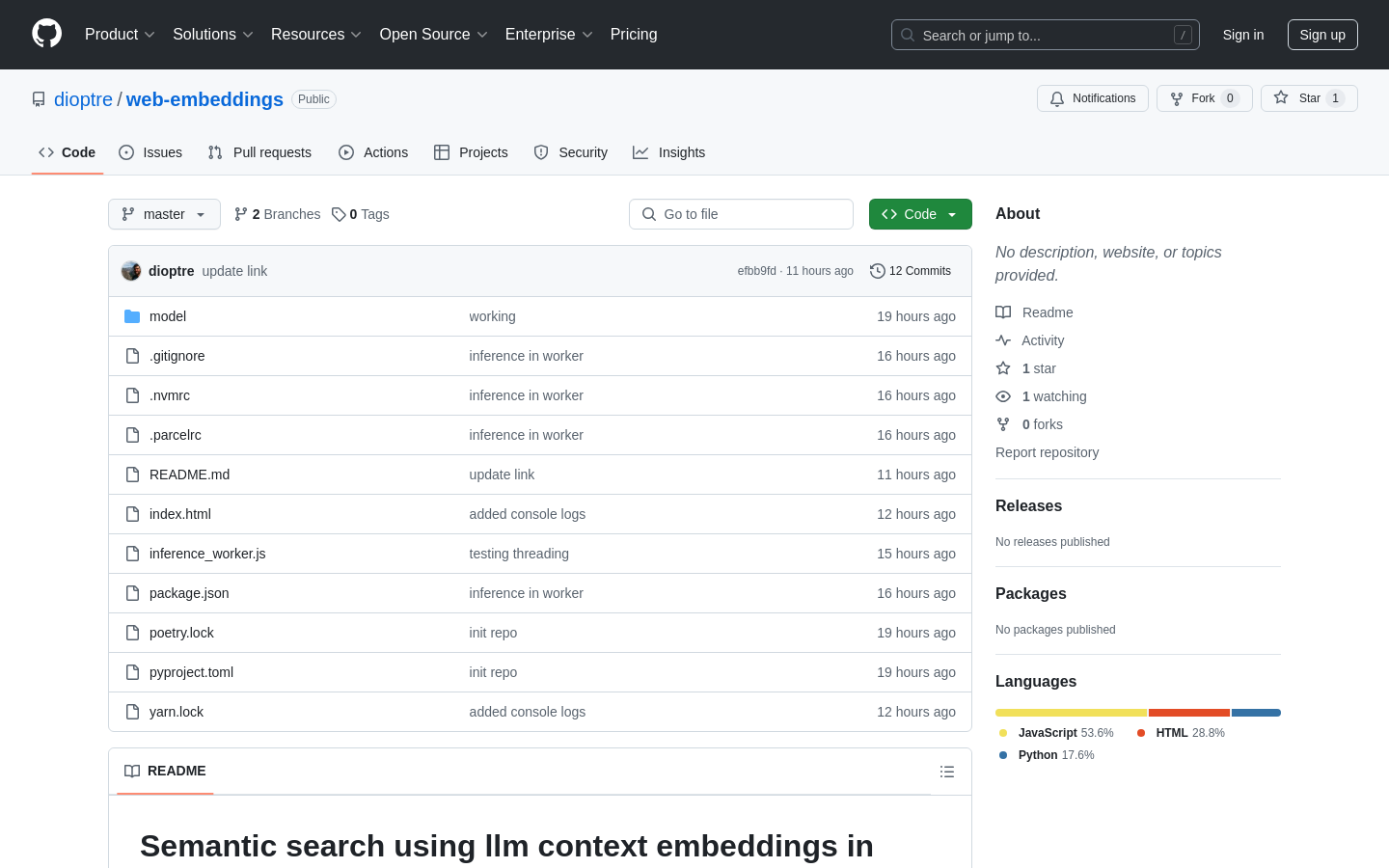 Show HN: Semantic search using LLM context embeddings in web worker/JS/browser - Project Screenshot