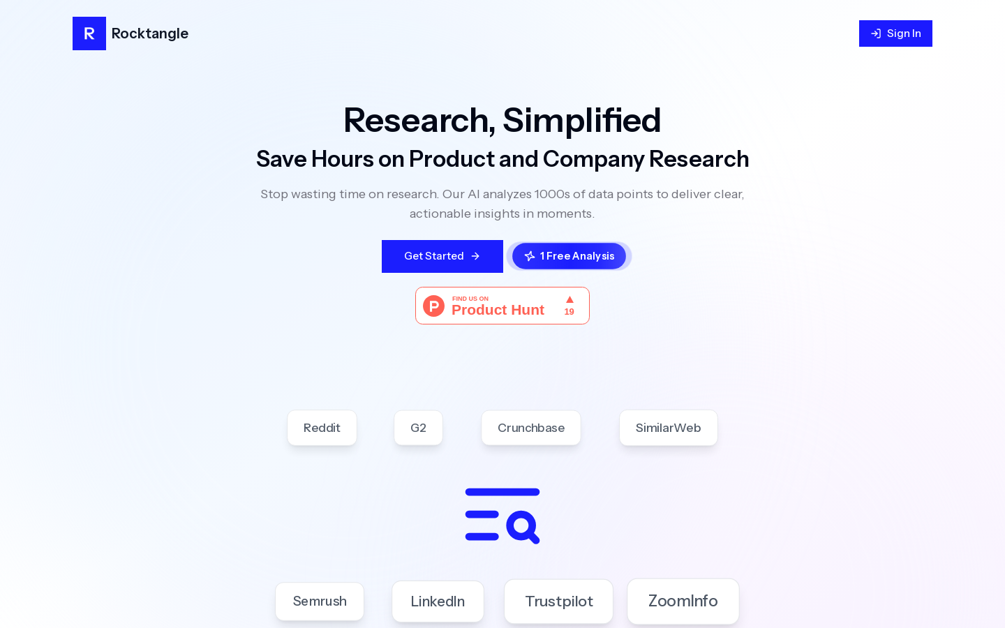 Show HN: Rocktangle – 市場調査を自動化するAIツール – 週に10時間節約 - プロジェクトのスクリーンショット