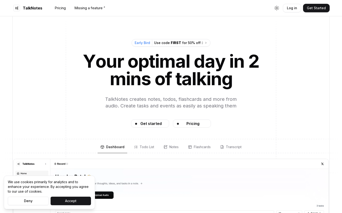 Show HN: TalkNotes – A site that turns your ideas into tasks - Project Screenshot