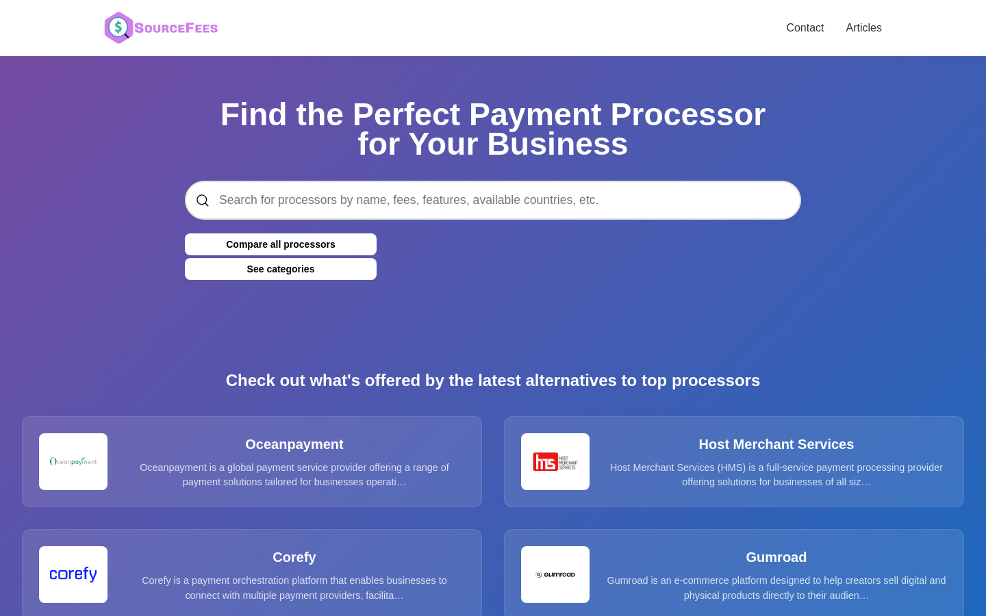 Show HN: I made a free interactive and payment processor database for startups - Project Screenshot