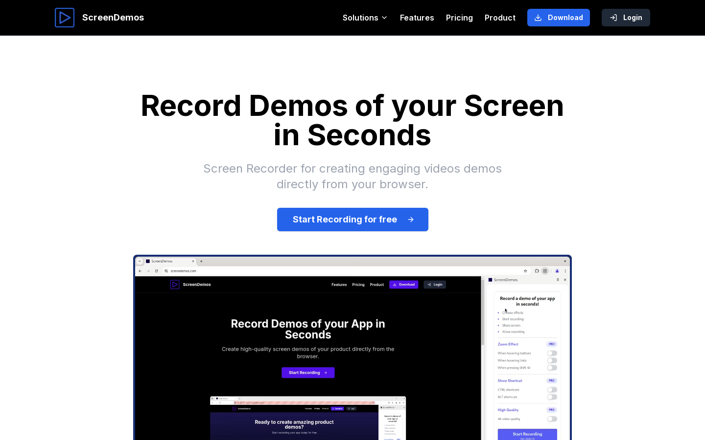 Show HN: ScreenDemos – 直接录制引人入胜的视频演示，并带有缩放效果 - 项目截图