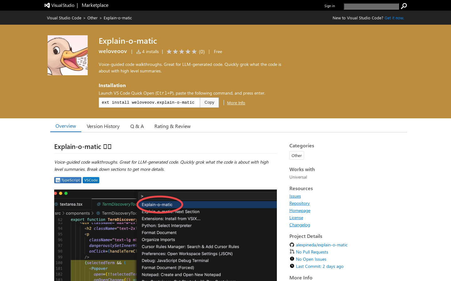 Show HN: I built Explain-o-matic – AI voice guide for LLM code in VS Code - Project Screenshot