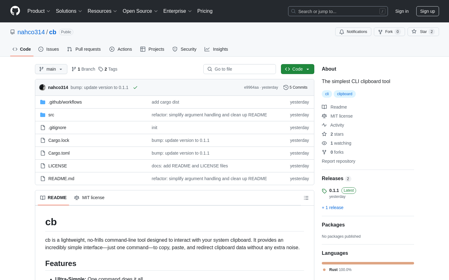Show HN: cb – The simplest CLI clipboard tool - Project Screenshot