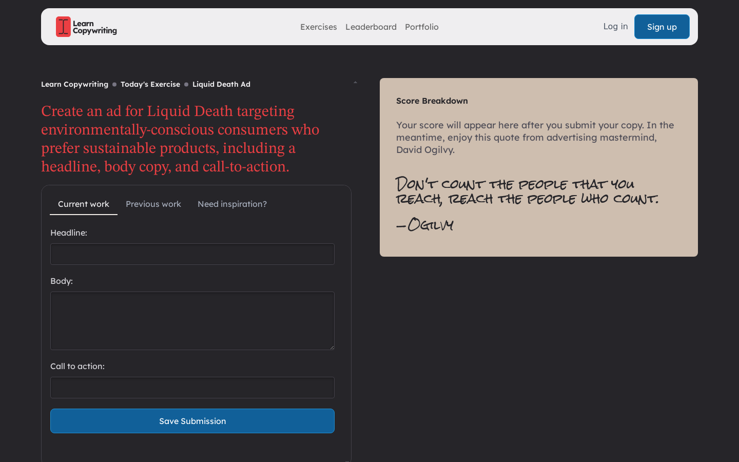 Show HN: I made a tool to practice copywriting and get AI feedback - Project Screenshot