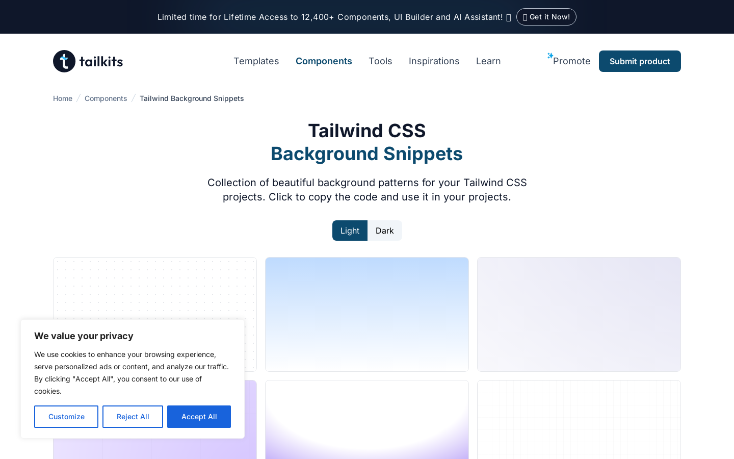 Show HN: tailwind background snippets - Project Screenshot