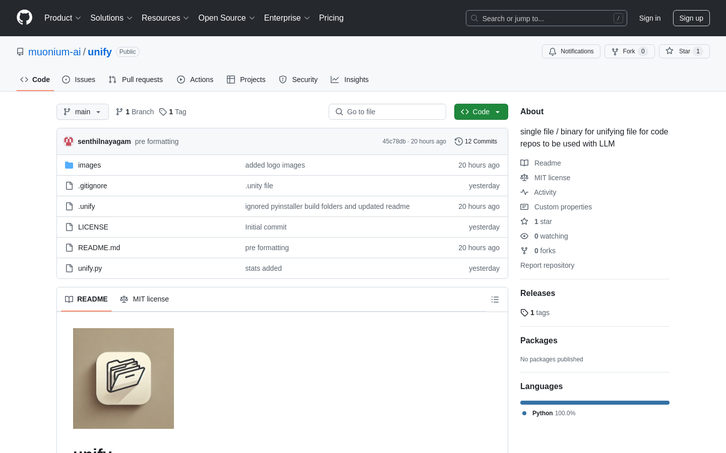 Show HN: Unify – A single file Python CLI Tool port of repomix - Project Screenshot