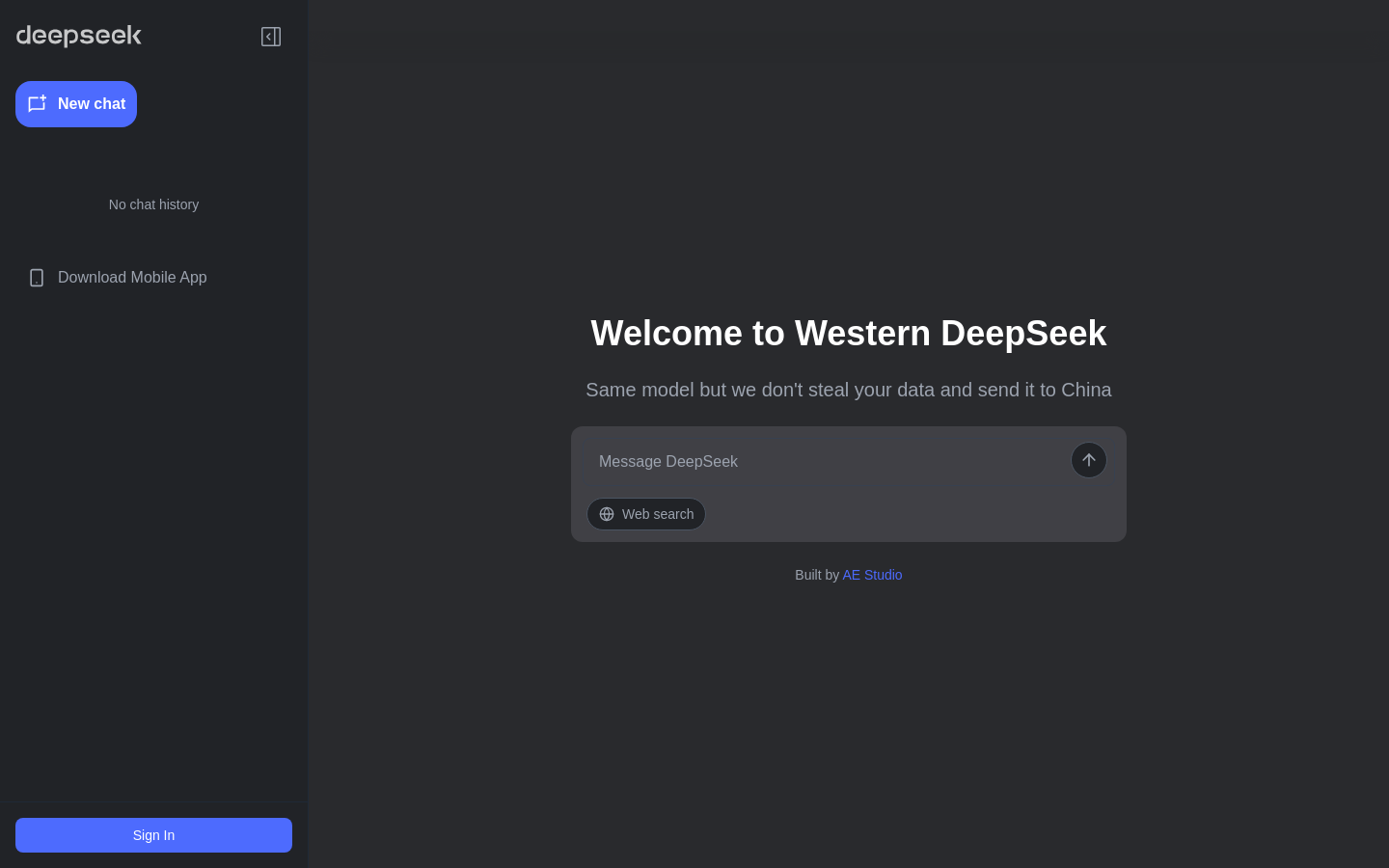 Show HN: Western Deepseek – Same model but we don't send your data to China - Project Screenshot