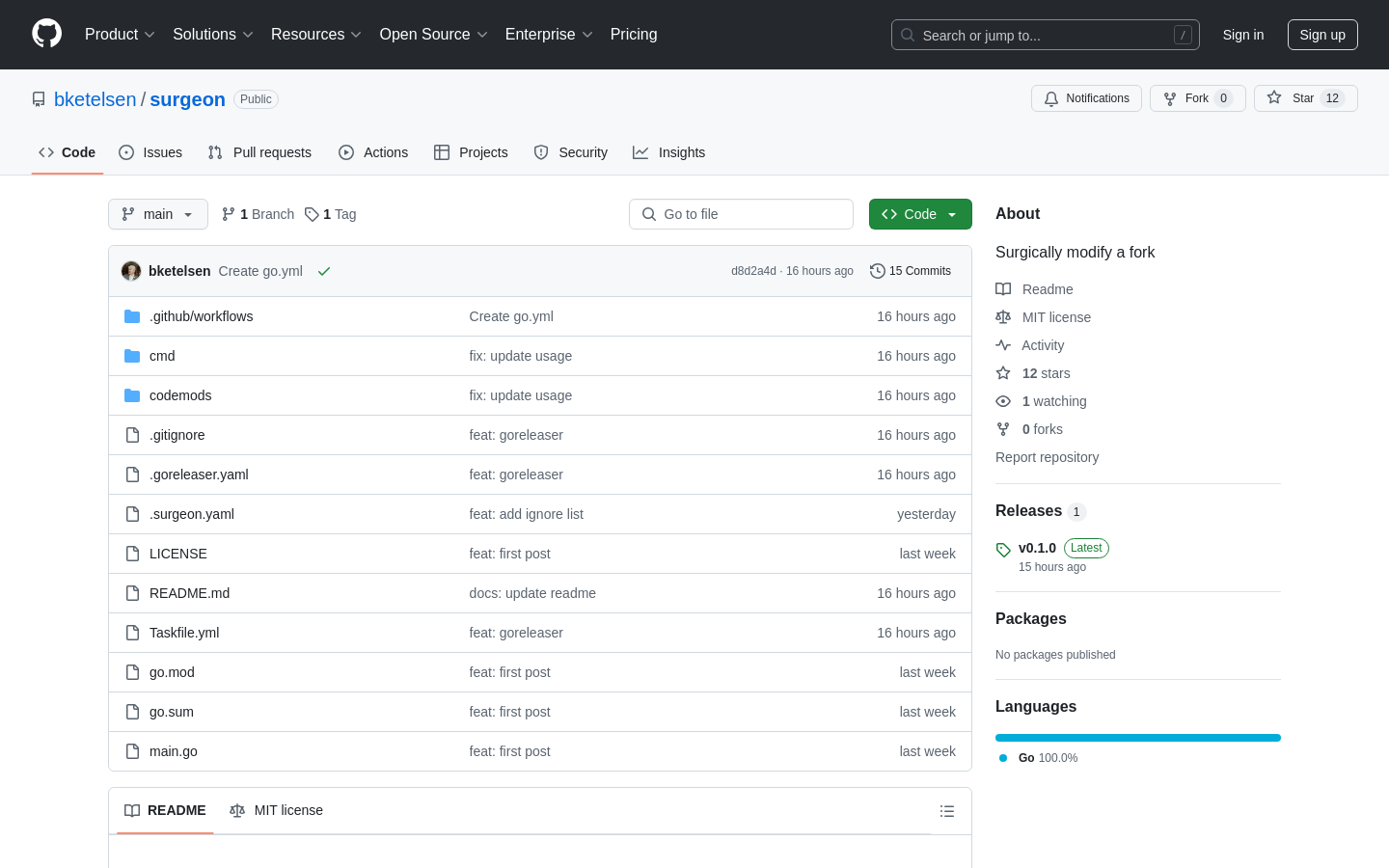 Show HN: Surgeon – surgically modify a Git fork - Project Screenshot