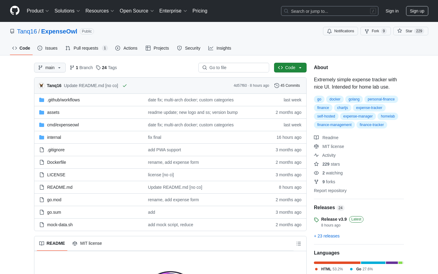 Show HN: ExpenseOwl – Simple, self-hosted expense tracker - Project Screenshot