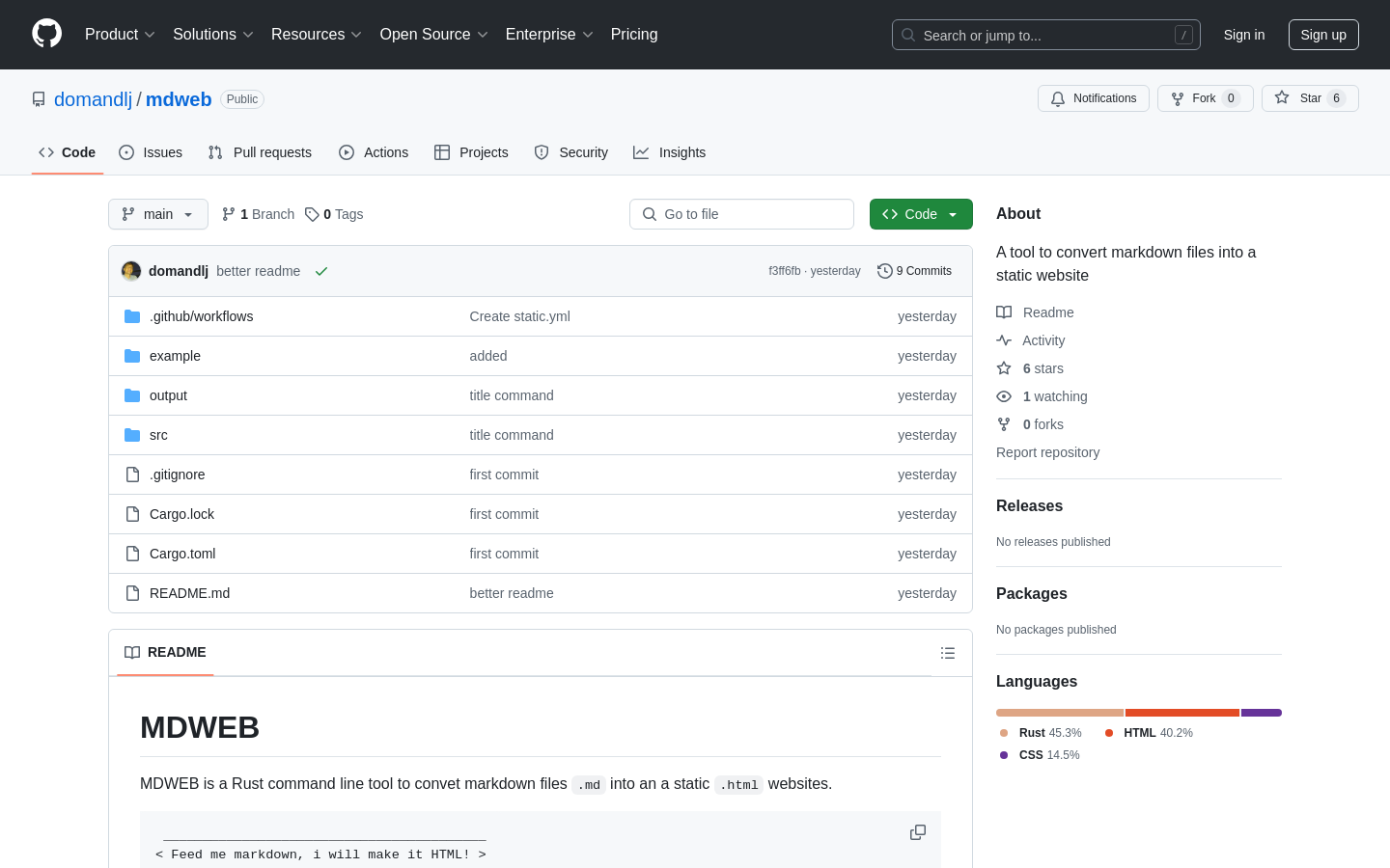Show HN: Mdweb – make a website using Markdown - Project Screenshot