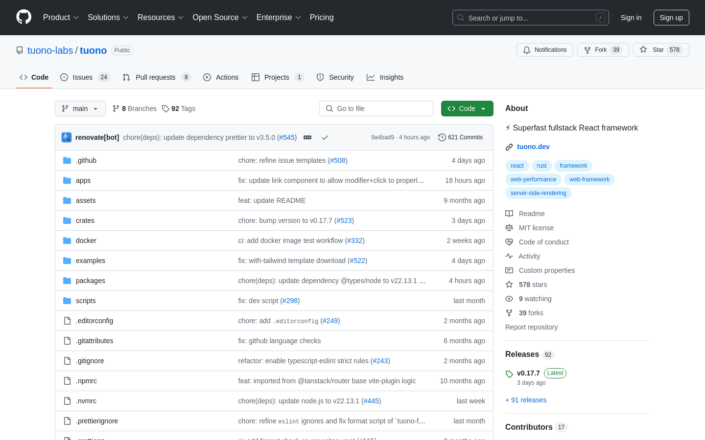 Show HN: Tuono – 基于 ReactJS 和 Rust 的全栈 web 框架 - 项目截图