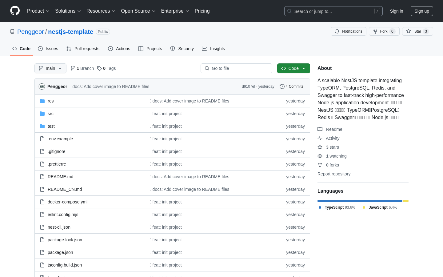 Show HN: 基于 Nestjs、PostgreSQL 和 TypeORM 的开源模板 - 项目截图