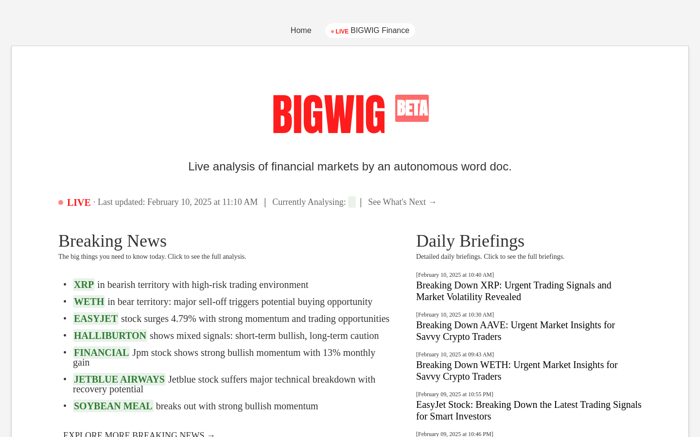 Show HN: Bigwig – 一个为金融市场提供代理新闻的网站 - 项目截图