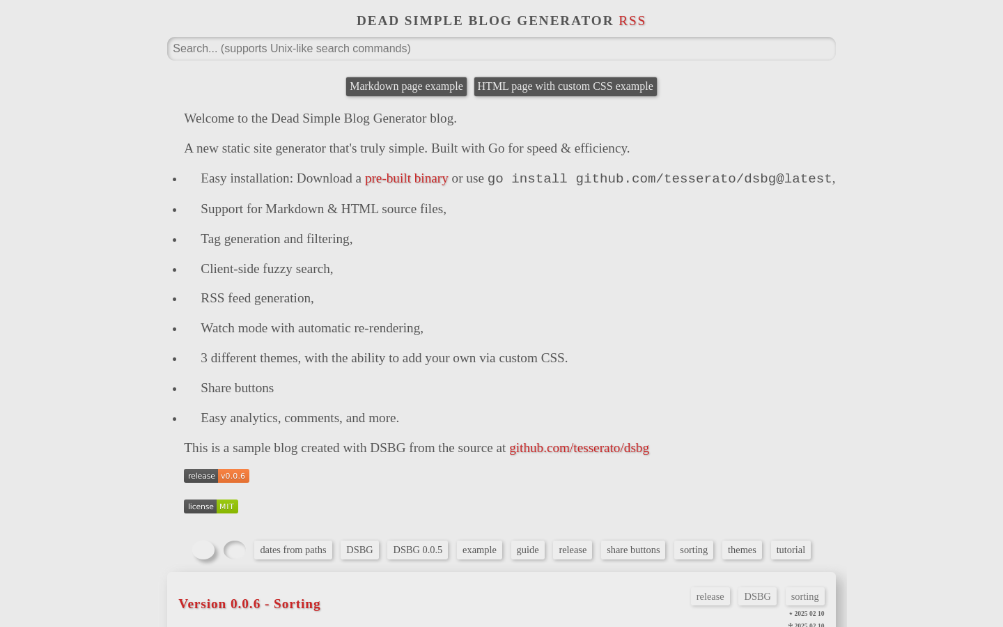Show HN: 用GO语言制作的超级简单博客生成器 - 项目截图