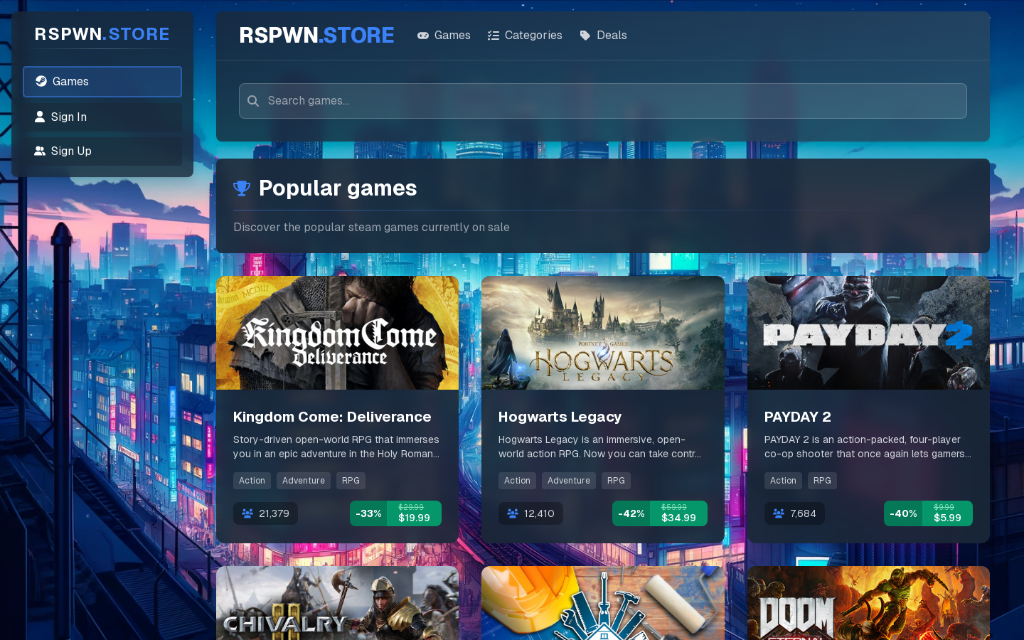Show HN: Rspwn.store – 一个现代化的Steam钥匙商店，使用Next.js和instantdb构建。 - 项目截图