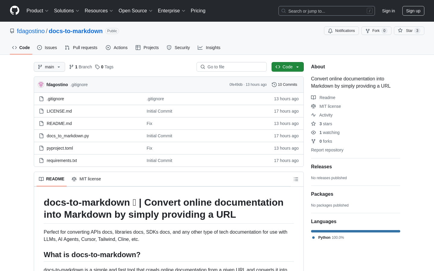 Show HN: Docs-to-Markdown – 将文档 URL 转换为 Markdown - 项目截图