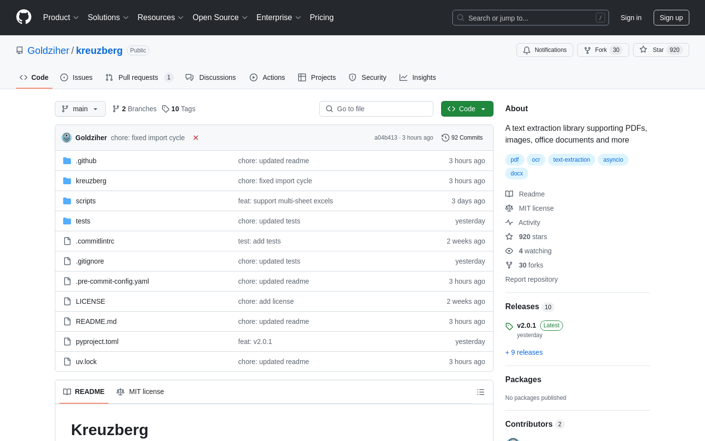 Show HN: Kreuzberg – Modern async Python library for document text extraction - Project Screenshot