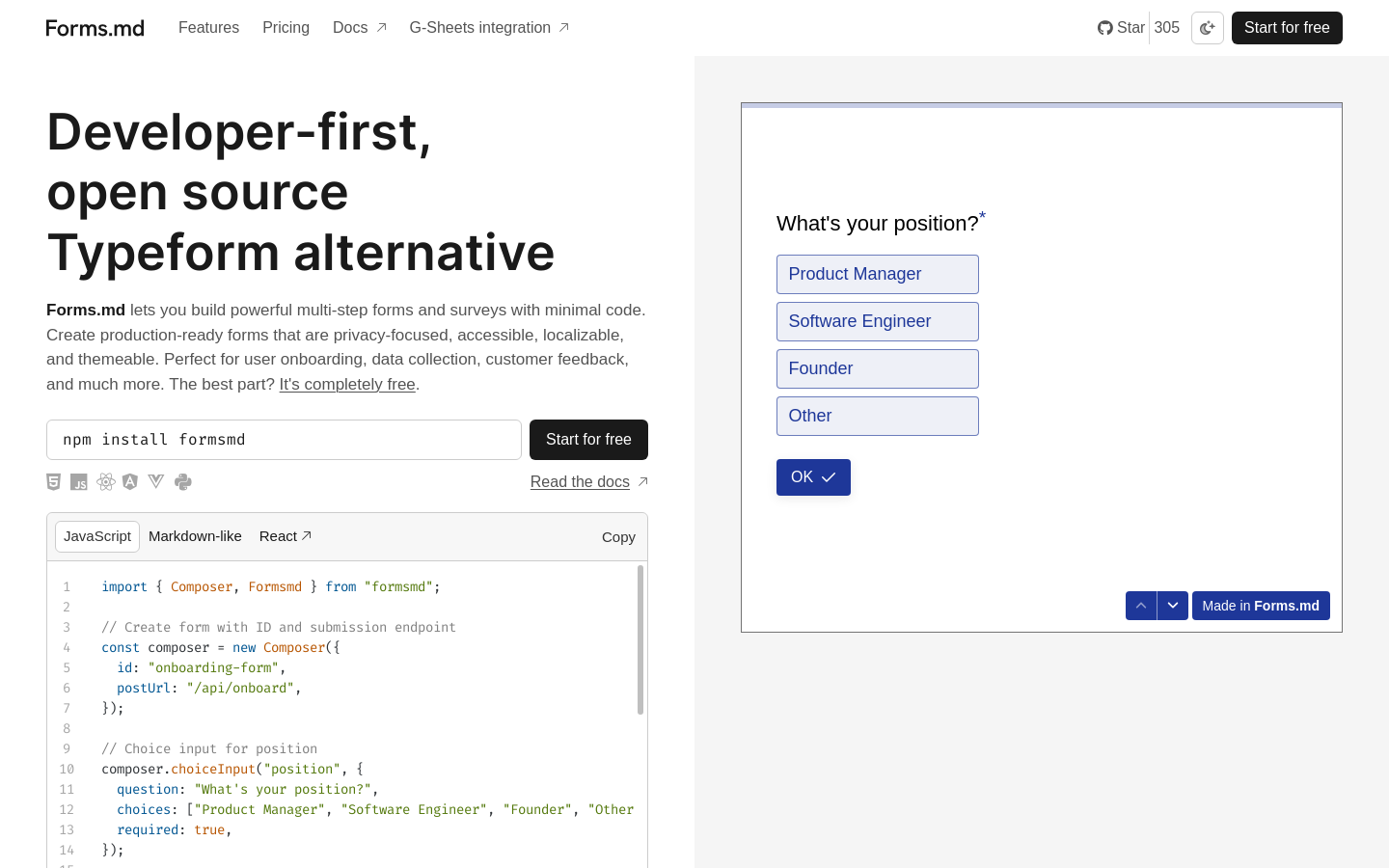 Show HN: Open source Typeform alternative - Project Screenshot